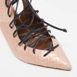 Malone Souliers Beige/Black Leather and Python Montana Lace Up Booties Size 38