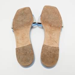 Malone Souliers Grey/Blue Leather And Fabric Demi Flat Slides Size 40