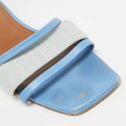 Malone Souliers Grey/Blue Leather And Fabric Demi Flat Slides Size 40