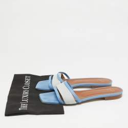 Malone Souliers Grey/Blue Leather And Fabric Demi Flat Slides Size 40