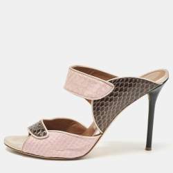 Malone Souliers Pink/Navy Blue Elaphe Olivia Slide Sandals Size 42