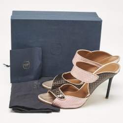 Malone Souliers Pink/Navy Blue Elaphe Olivia Slide Sandals Size 42