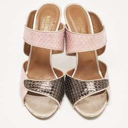 Malone Souliers Pink/Navy Blue Elaphe Olivia Slide Sandals Size 42
