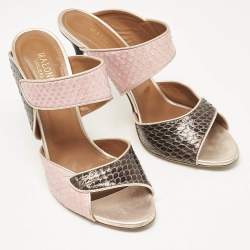 Malone Souliers Pink/Navy Blue Elaphe Olivia Slide Sandals Size 42