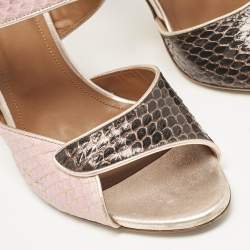 Malone Souliers Pink/Navy Blue Elaphe Olivia Slide Sandals Size 42