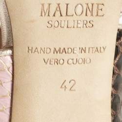 Malone Souliers Pink/Navy Blue Elaphe Olivia Slide Sandals Size 42