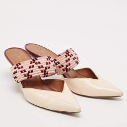 Pre Owned Malone Souliers Cream Leather and Patent Leather Maisie Mules Size 36.5