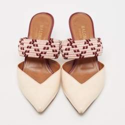 Pre Owned Malone Souliers Cream Leather and Patent Leather Maisie Mules Size 36.5