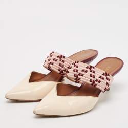Pre Owned Malone Souliers Cream Leather and Patent Leather Maisie Mules Size 36.5