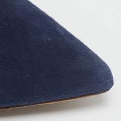 Pre Owned Malone Souliers Navy Blue/Silver Velvet and Leather Maureen Flat Mules Size 37