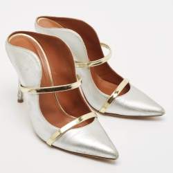 Malone Souliers Gold/Silver Leather Maureen Pointed Toe Mules Sandals Size 37.5