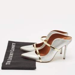 Malone Souliers Gold/Silver Leather Maureen Pointed Toe Mules Sandals Size 37.5