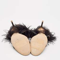 Pre Owned Malone Souliers Black Leather Sonia Feather Slide Sandals Size 37