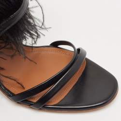 Pre Owned Malone Souliers Black Leather Sonia Feather Slide Sandals Size 37