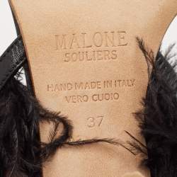 Pre Owned Malone Souliers Black Leather Sonia Feather Slide Sandals Size 37