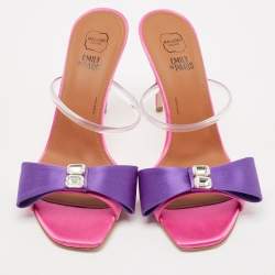 Pre Owned Malone Souliers Purple/Pink Satin Emily Slide Sandals Size 37.5