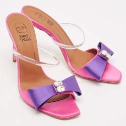 Pre Owned Malone Souliers Purple/Pink Satin Emily Slide Sandals Size 37.5