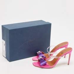 Pre Owned Malone Souliers Purple/Pink Satin Emily Slide Sandals Size 37.5