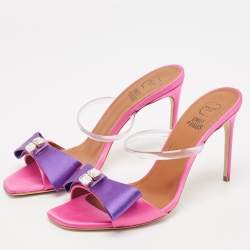 Pre Owned Malone Souliers Purple/Pink Satin Emily Slide Sandals Size 37.5