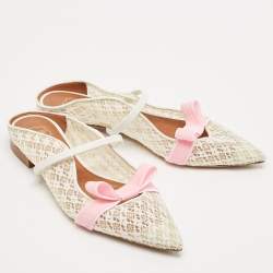 Malone Souliers White/Pink Lace and Leather Maureen Flat Sandals Size 37.5