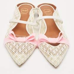 Malone Souliers White/Pink Lace and Leather Maureen Flat Sandals Size 37.5