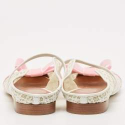 Malone Souliers White/Pink Lace and Leather Maureen Flat Sandals Size 37.5
