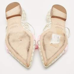 Malone Souliers White/Pink Lace and Leather Maureen Flat Sandals Size 37.5