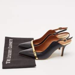Pre Owned Malone Souliers Black/Gold Leather Karlie Slingback Pumps Size 38.5