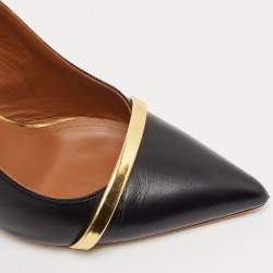 Pre Owned Malone Souliers Black/Gold Leather Karlie Slingback Pumps Size 38.5