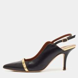 Malone Souliers Black/Gold Leather Karlie Slingback Pumps Size 38.5