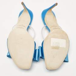 Pre Owned Malone Souliers Blue Satin Emily Slide Sandals Size 37
