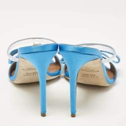 Pre Owned Malone Souliers Blue Satin Emily Slide Sandals Size 37