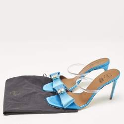 Pre Owned Malone Souliers Blue Satin Emily Slide Sandals Size 37
