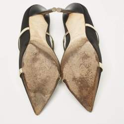 Malone Souliers Black/Gold Satin and Leather Maureen Flat Mules Size 38