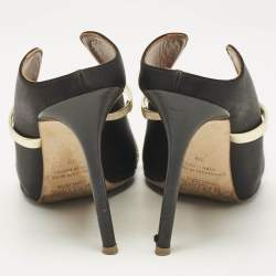 Malone Souliers Black/Gold Satin and Leather Maureen Flat Mules Size 38
