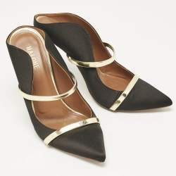 Malone Souliers Black/Gold Satin and Leather Maureen Flat Mules Size 38