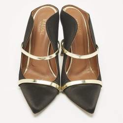 Malone Souliers Black/Gold Satin and Leather Maureen Flat Mules Size 38