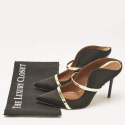 Malone Souliers Black/Gold Satin and Leather Maureen Flat Mules Size 38