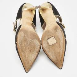 Malone Souliers Black/Gold Satin and Leather Imogen Sandals Size 37