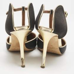Malone Souliers Black/Gold Satin and Leather Imogen Sandals Size 37