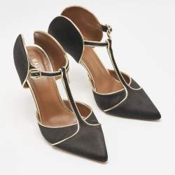 Malone Souliers Black/Gold Satin and Leather Imogen Sandals Size 37