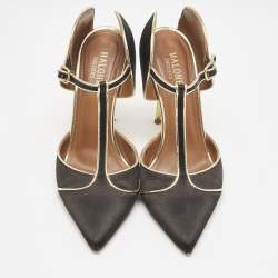 Malone Souliers Black/Gold Satin and Leather Imogen Sandals Size 37