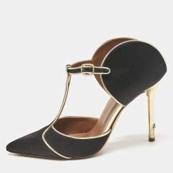 Malone Souliers Black/Gold Satin and Leather Imogen Sandals Size 37