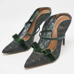Malone Souliers Green Leather and Mesh Maureen Pumps Size 37