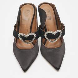 Malone Souliers Black Satin Crystal Embellished Maureen Sandals Size 39