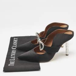 Malone Souliers Black Satin Crystal Embellished Maureen Sandals Size 39