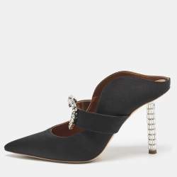 Malone Souliers Black Satin Crystal Embellished Maureen Sandals Size 39