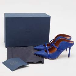 Malone Souliers Navy Blue Woven Raffia and Leather Maureen Mules Size 38