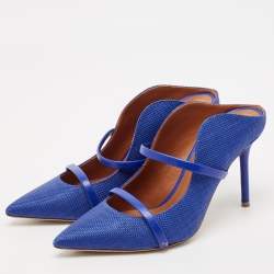 Malone Souliers Navy Blue Woven Raffia and Leather Maureen Mules Size 38