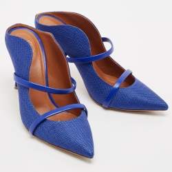 Malone Souliers Navy Blue Woven Raffia and Leather Maureen Mules Size 38